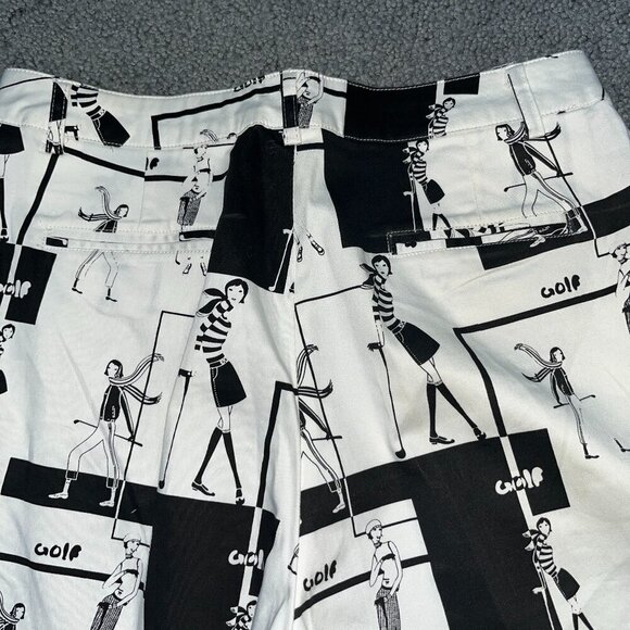 Women's GOLF NOVELTY PRINT BLACK & WHITE GOLFERS TROUSERS PANTS- Luxury Japan - Picture 7 of 13